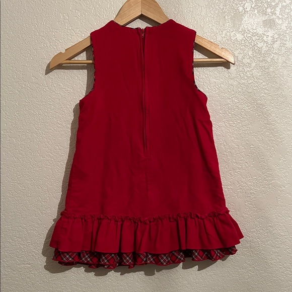Rare Editions Vintage Girl’s Red Ruffle Hem Corduroy Christmas Dress - Picture 4 of 6